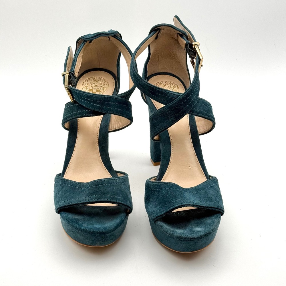 Vince Camuto Shayla Teal Blue Suede Platform Block Heel Sandals Womens 7.5 M - Picture 12 of 12